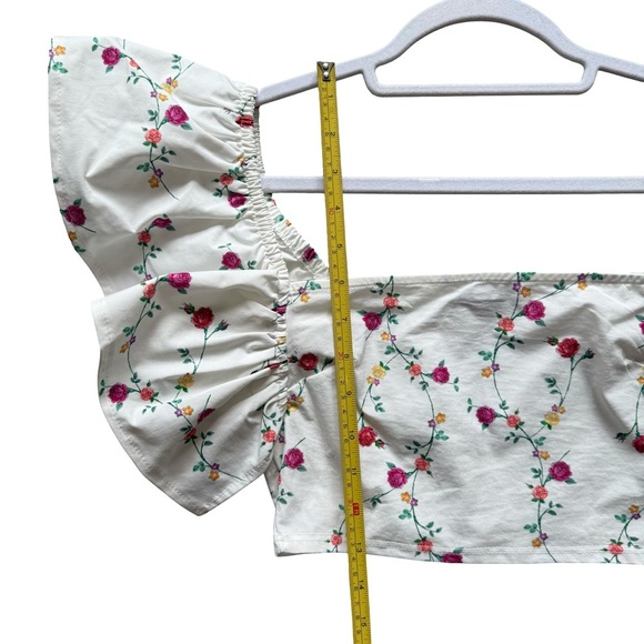 Zara White Floral Blouse with Red Accents Size S Cottagecore Boho Romamtic - Picture 4 of 12